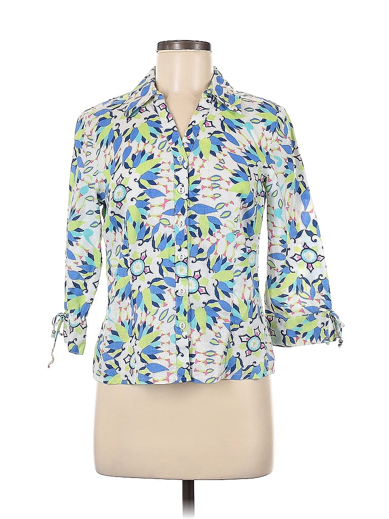 JM Collection 100% Linen Blue 3/4 Sleeve Button-Down Shirt Size 6 - photo 1