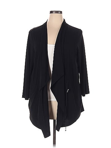 Susan Graver Color Block Solid Black Cardigan Size XL - 66% off