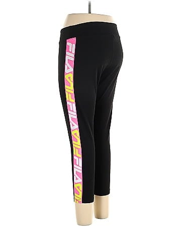 Fila - Black Green Cropped Activewear Leggings Polyester Spandex