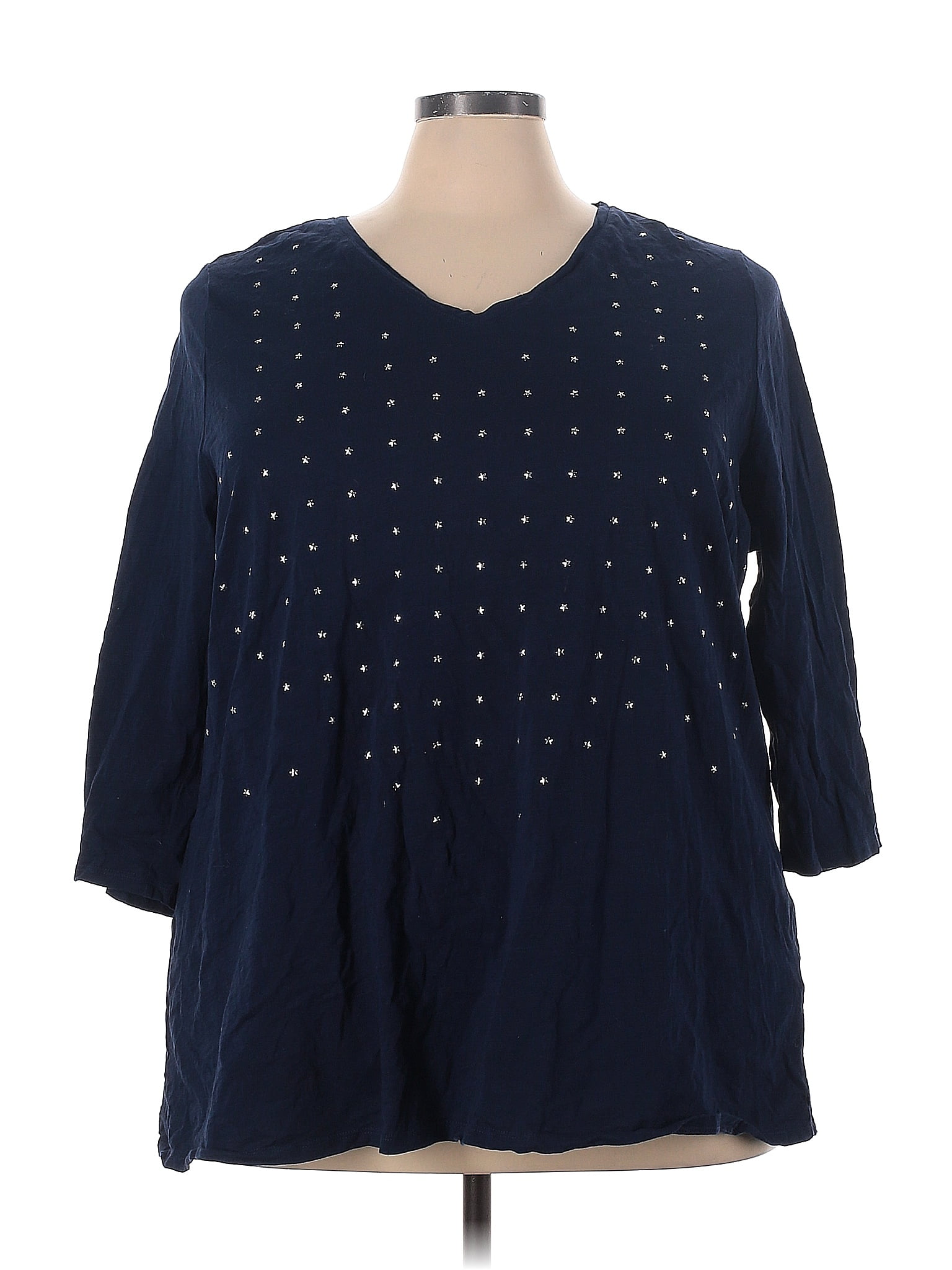 Avenue 100% Cotton Polka Dots Navy Blue Long Sleeve Top Size 26 - 28 ...