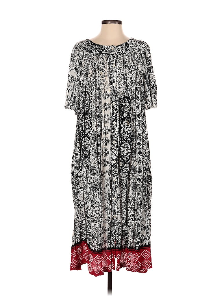 Go Softly Patio 100 Rayon Multi Color Gray Casual Dress Size S 89