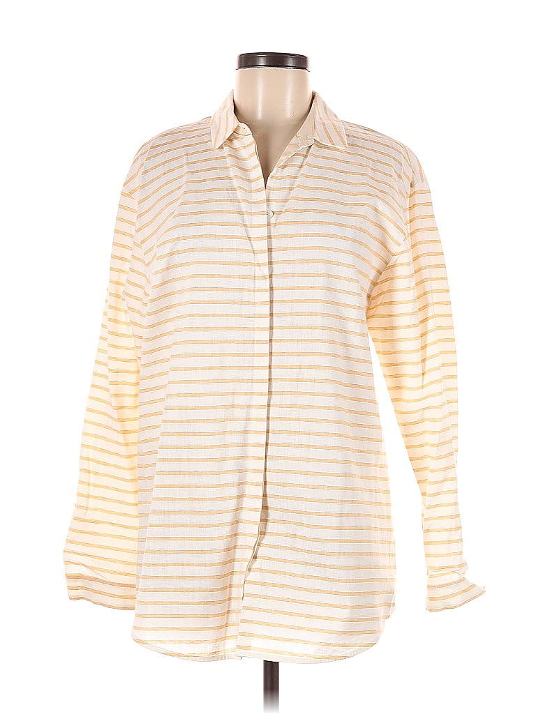 Lafayette 148 New York Stripes Ivory Long Sleeve Blouse Size M 83 lafayette-148-new-york-stripes-ivory-long-sleeve-blouse-size-m-83