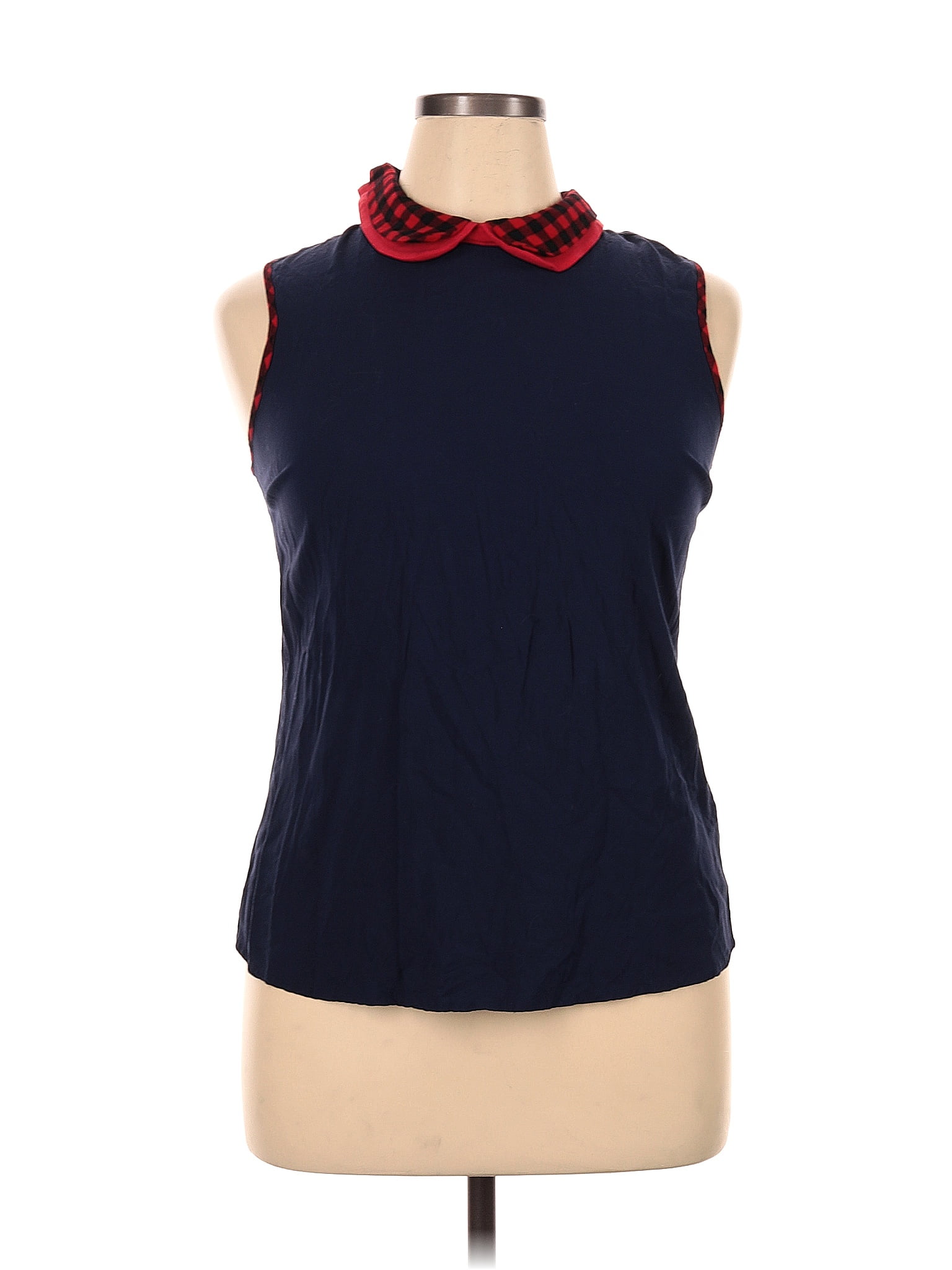 Modcloth 100 Rayon Solid Navy Blue Sleeveless Blouse Size Xl 56 Off