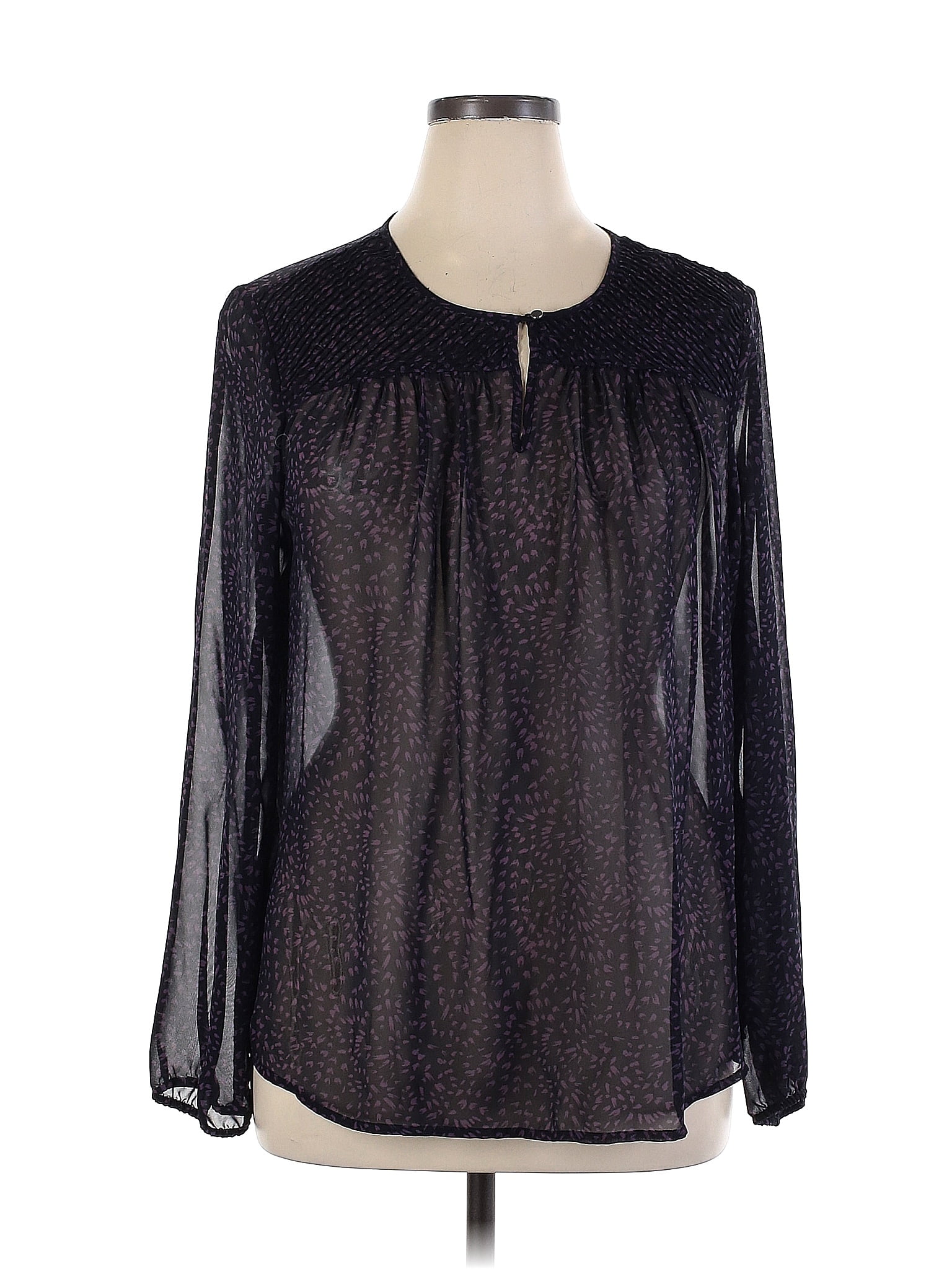 Liz Claiborne 100 Polyester Polka Dots Black Long Sleeve Blouse Size