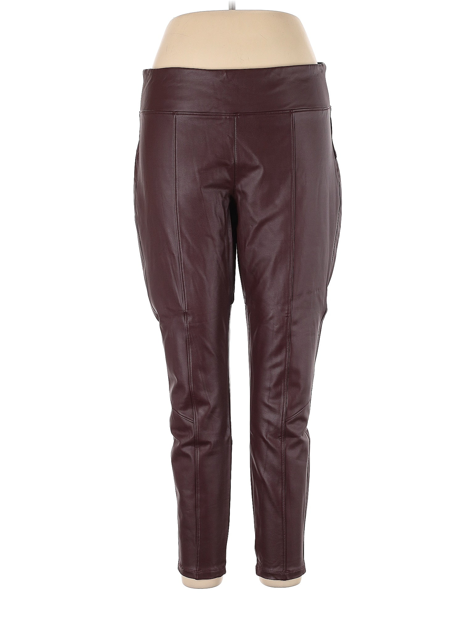 Rock & Republic Solid Brown Burgundy Faux Leather Pants Size XL