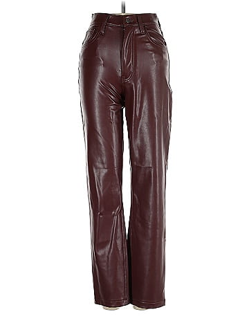 Abercrombie & Fitch Solid Maroon Burgundy Faux Leather Pants 25 Waist - 68%  off