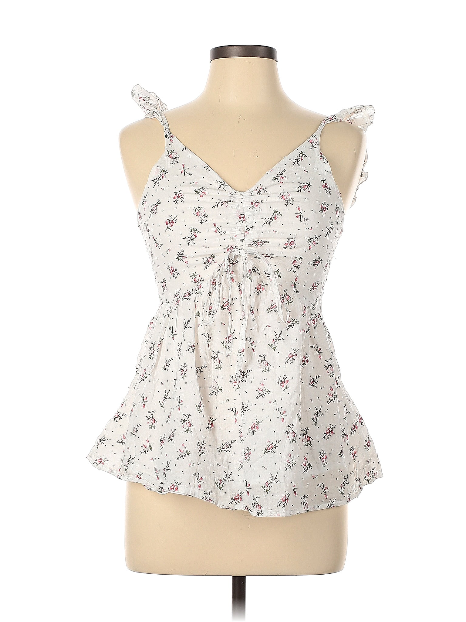 Pink Lily 100% Cotton Floral White Sleeveless Blouse Size L - 42% off ...