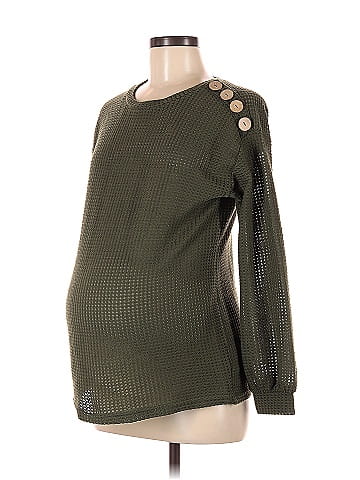 Derek Heart Maternity Solid Green Thermal Top Size M (Maternity