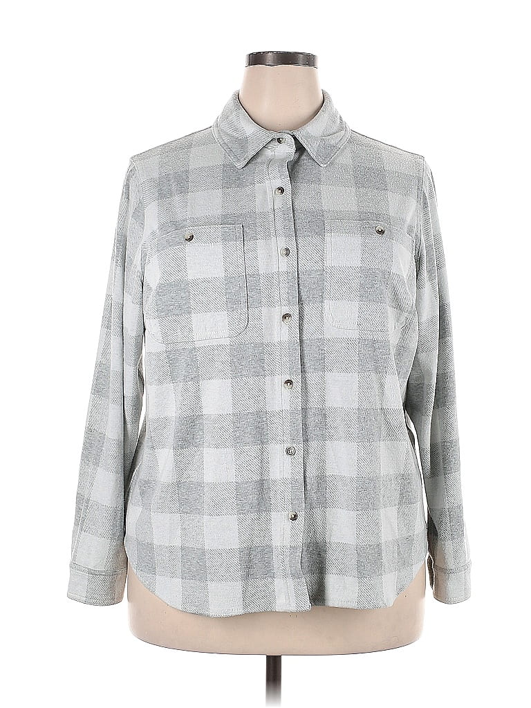 Workshop Republic Clothing Checkered-gingham Houndstooth Plaid Gray Long Sleeve Blouse Size 1X (Plus) - photo 1