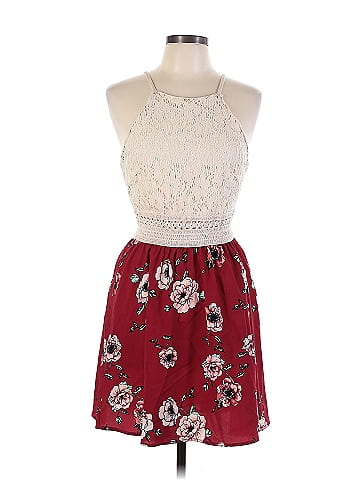 Derek Heart 100% Polyester Floral Multi Color Burgundy Casual Dress Size L  - 33% off