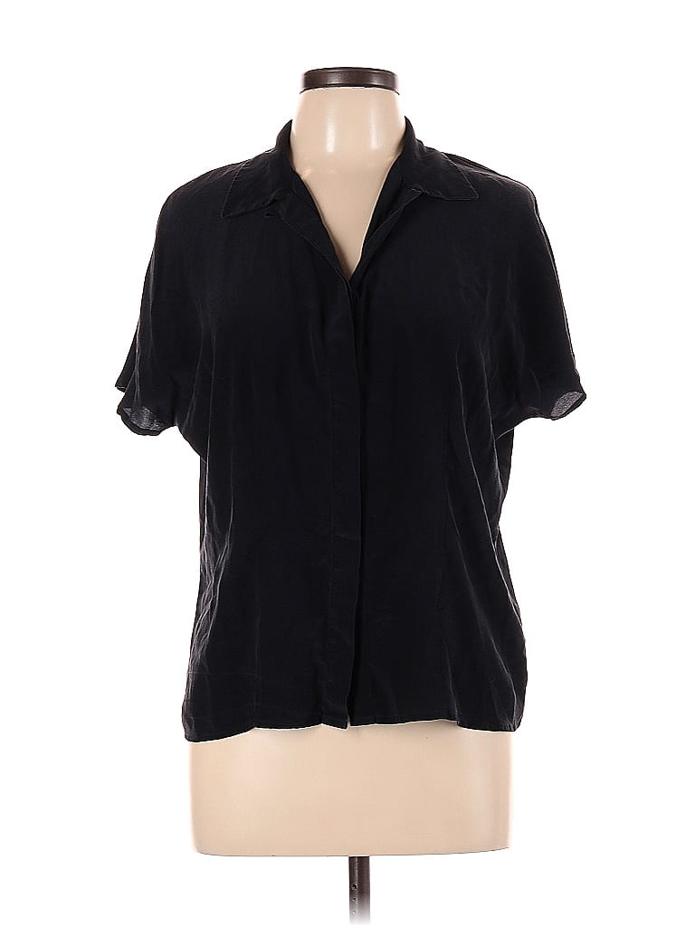 Classix 100 Silk Solid Black Short Sleeve Blouse Size 12 57 Off