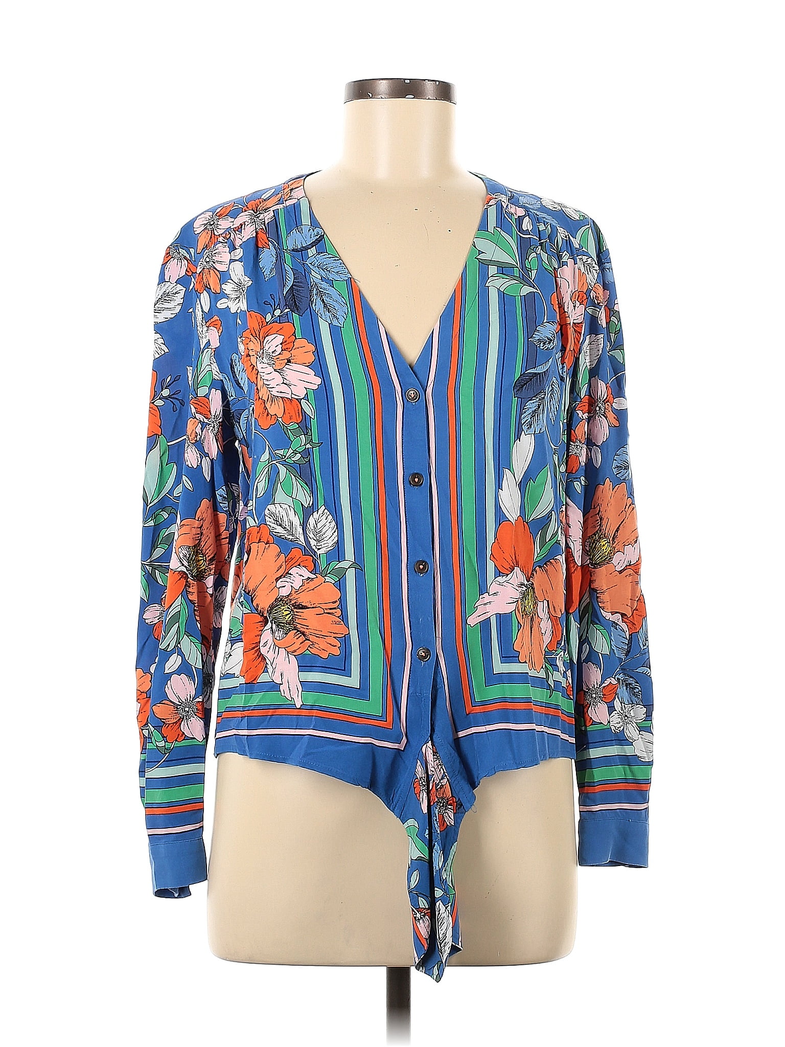 Maeve by Anthropologie 100% Viscose Floral Multi Color Blue Long Sleeve ...