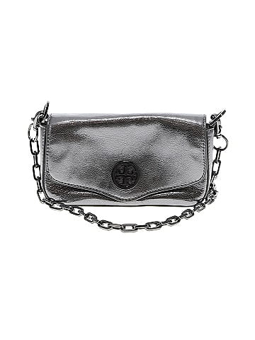 Tory Burch Solid Black Silver Leather Crossbody Bag One Size 71