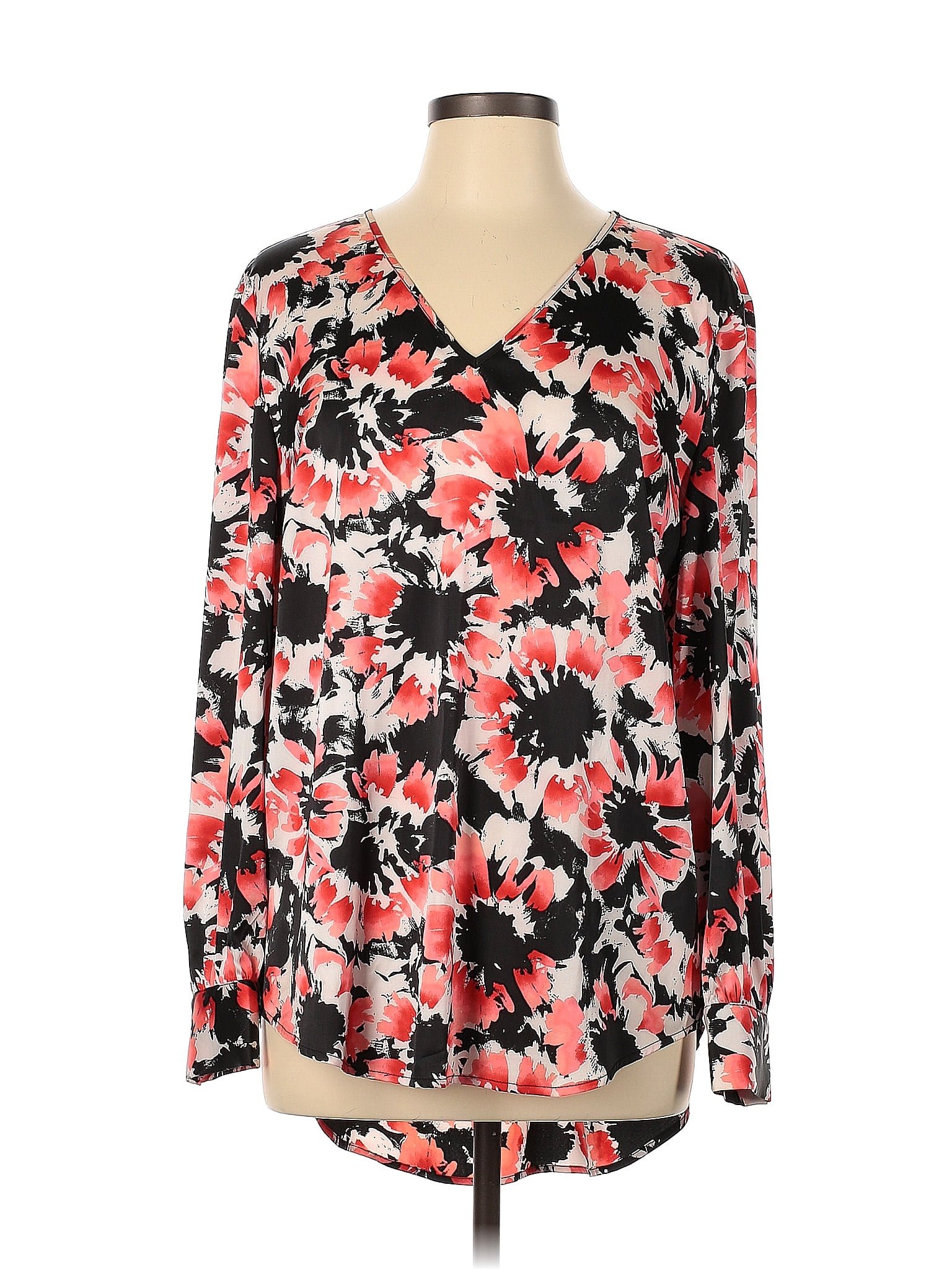 The Limited Color Block Floral Red Long Sleeve Blouse Size L 72 Off