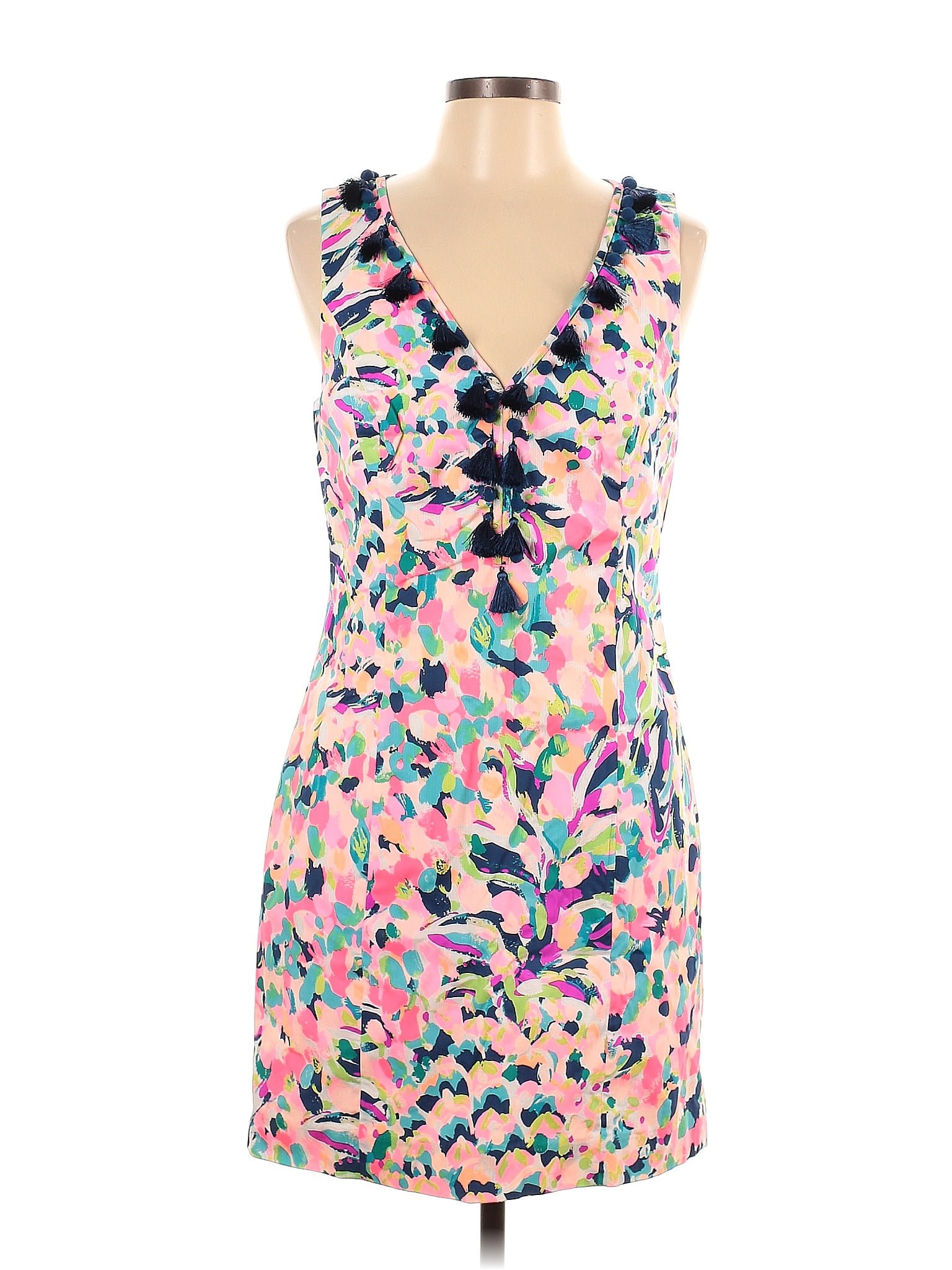 Lilly Pulitzer 100 Cotton Floral Multi Color Pink Casual Dress Size 10