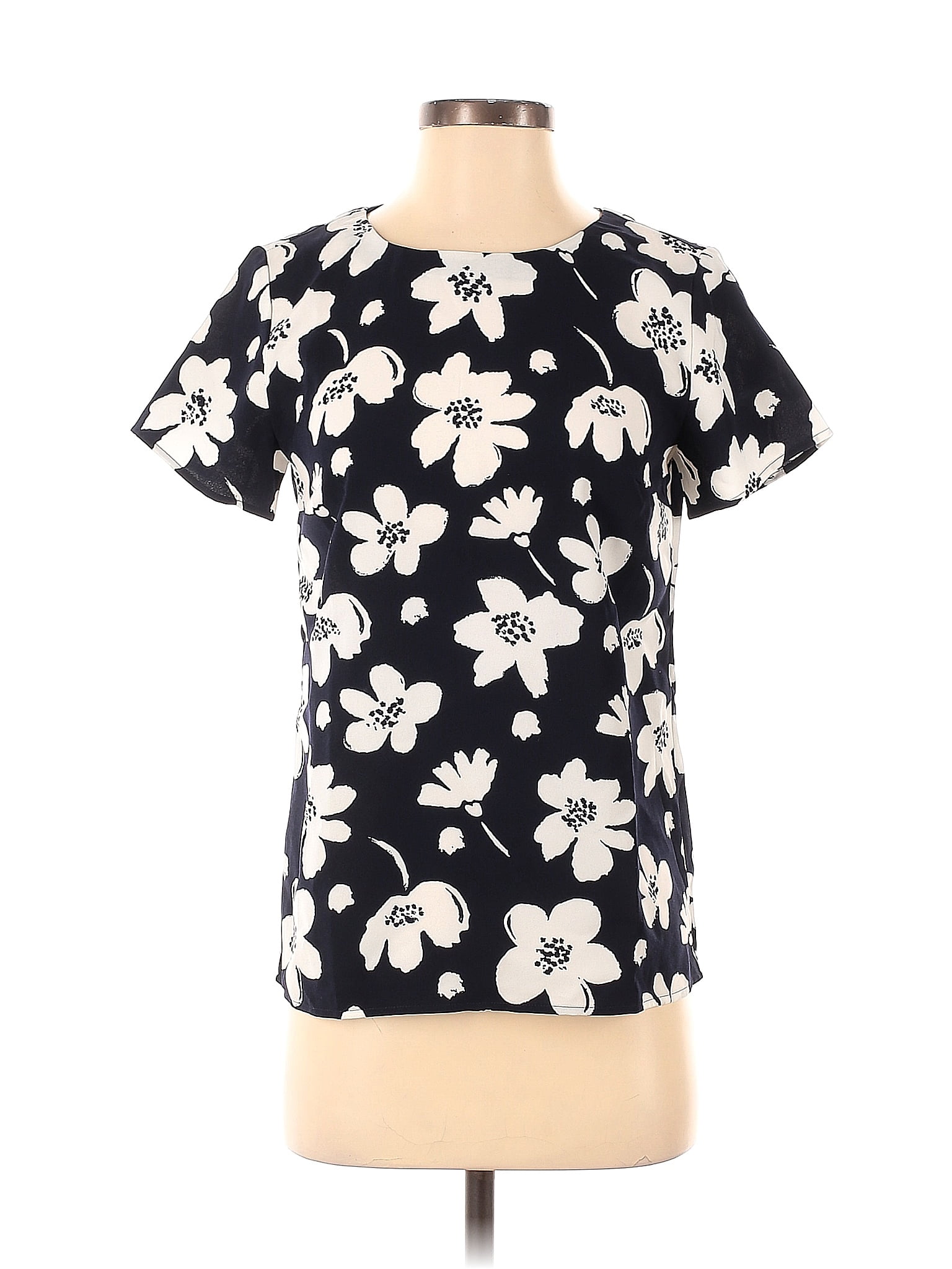 Ann Taylor 100 Polyester Floral Black Short Sleeve Blouse Size Xs 73