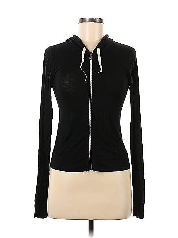 Brandy Melville Solid Black Zip Up Hoodie One Size - 50% off
