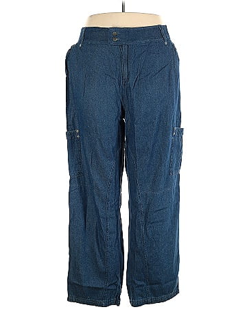 Woman Within 100% Cotton Blue Cargo Pants Size 24 (Plus) - 70% off