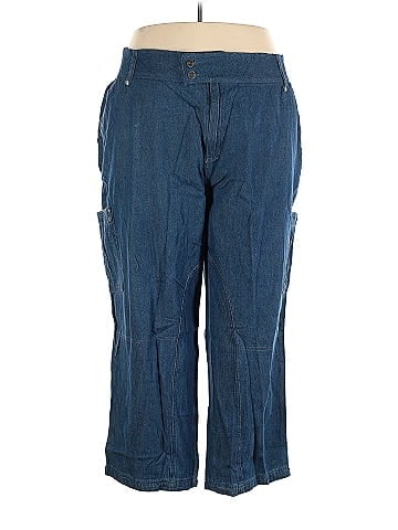 Woman Within 100% Cotton Blue Cargo Pants Size 30W (Plus) - 78% off