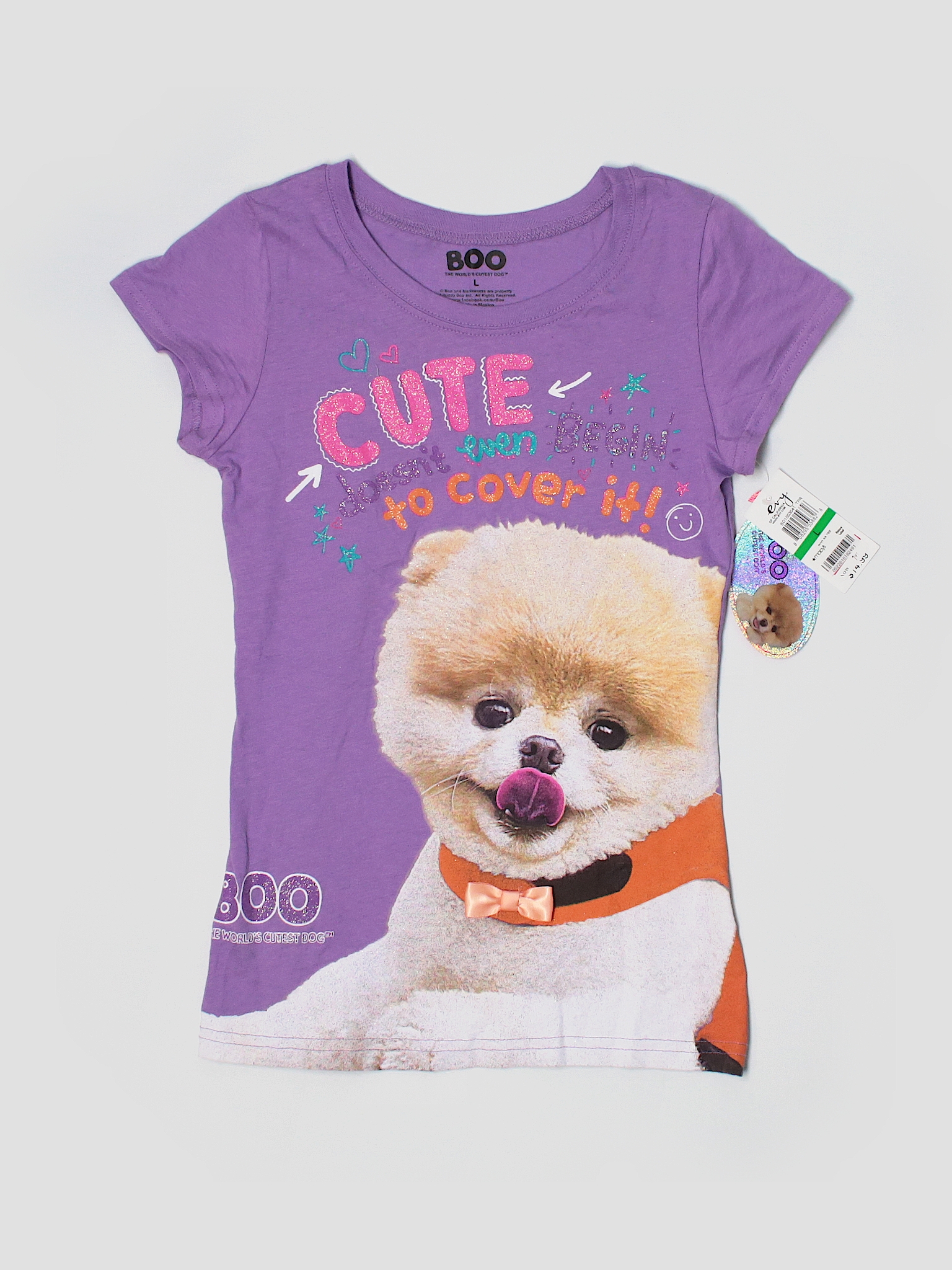 Boo The World's Cutest Dog 100% Cotton Graphic Purple Short Sleeve T ...