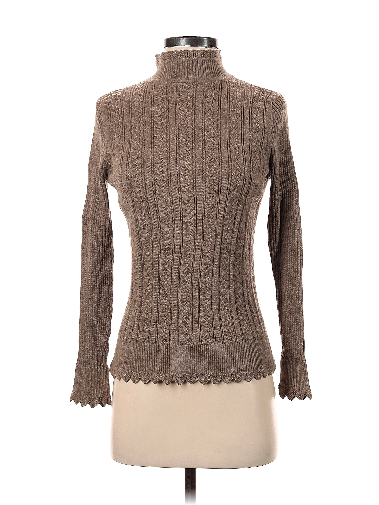 Jeanne Pierre 100 Cotton Color Block Solid Brown Turtleneck