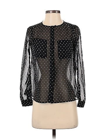 Ann Taylor LOFT 100 Polyester Polka Dots Black Long Sleeve Blouse