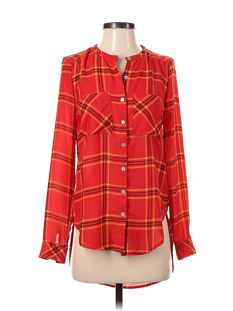 GB 100% Polyester Plaid Red Long Sleeve Blouse Size XS - photo 1