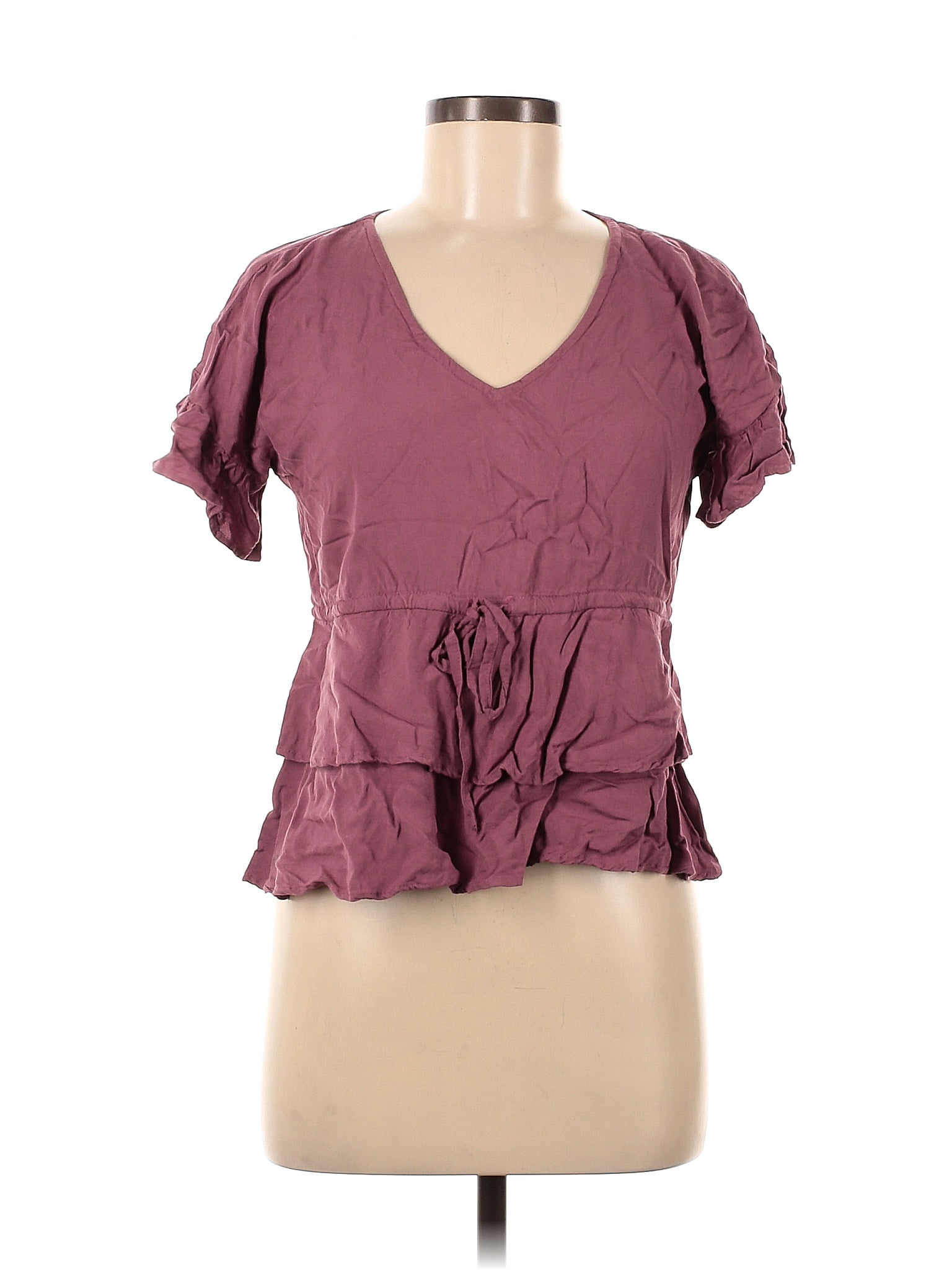 Sim & Sam 100% Rayon Purple Burgundy Short Sleeve Blouse Size M - 56% ...