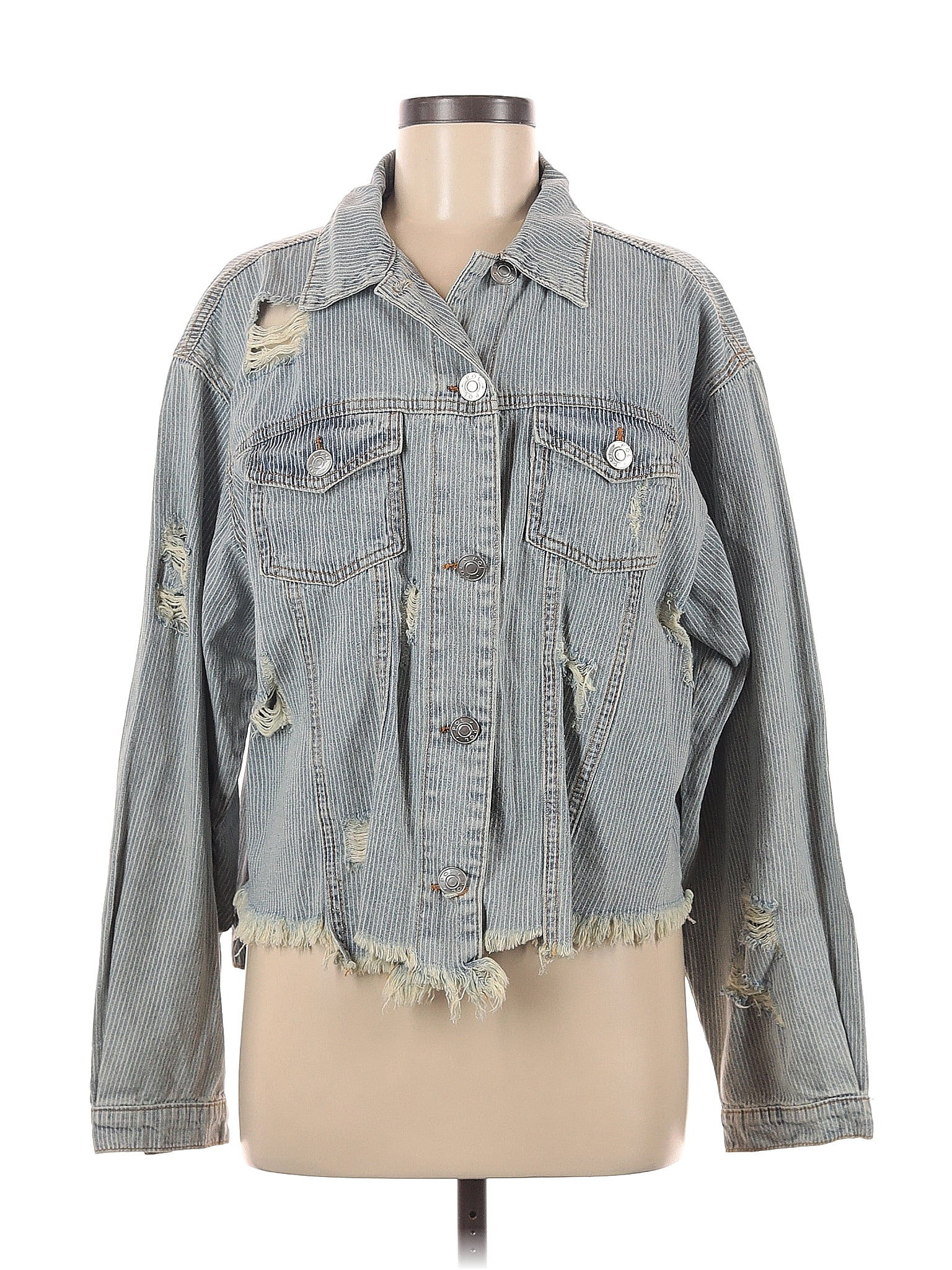 VICI 100 Cotton Checkeredgingham Gray Denim Jacket Size M 67 off