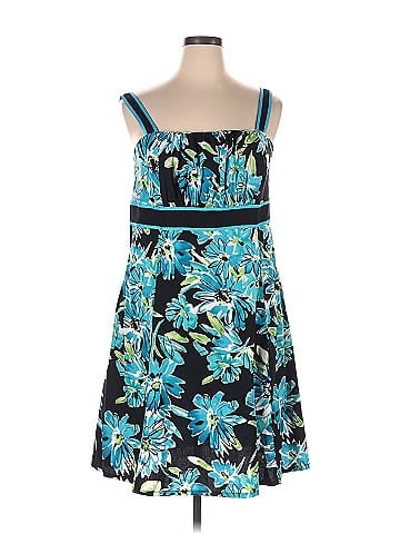 R&K Originals Color Block Floral Multi Color Blue Casual Dress Size 16  (Plus) - 28% off