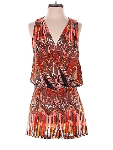 BCBGMAXAZRIA Aztec Or Tribal Print Multi Color Red Romper Size S