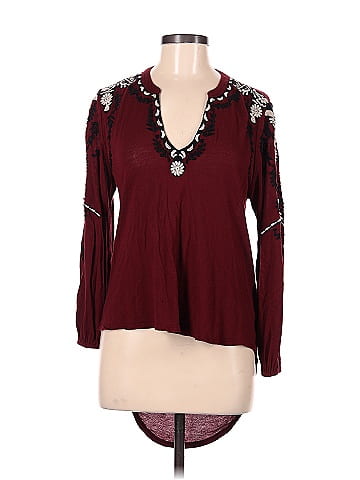 Lucky Brand 100% Viscose Maroon Burgundy Long Sleeve Top Size M - 80% off