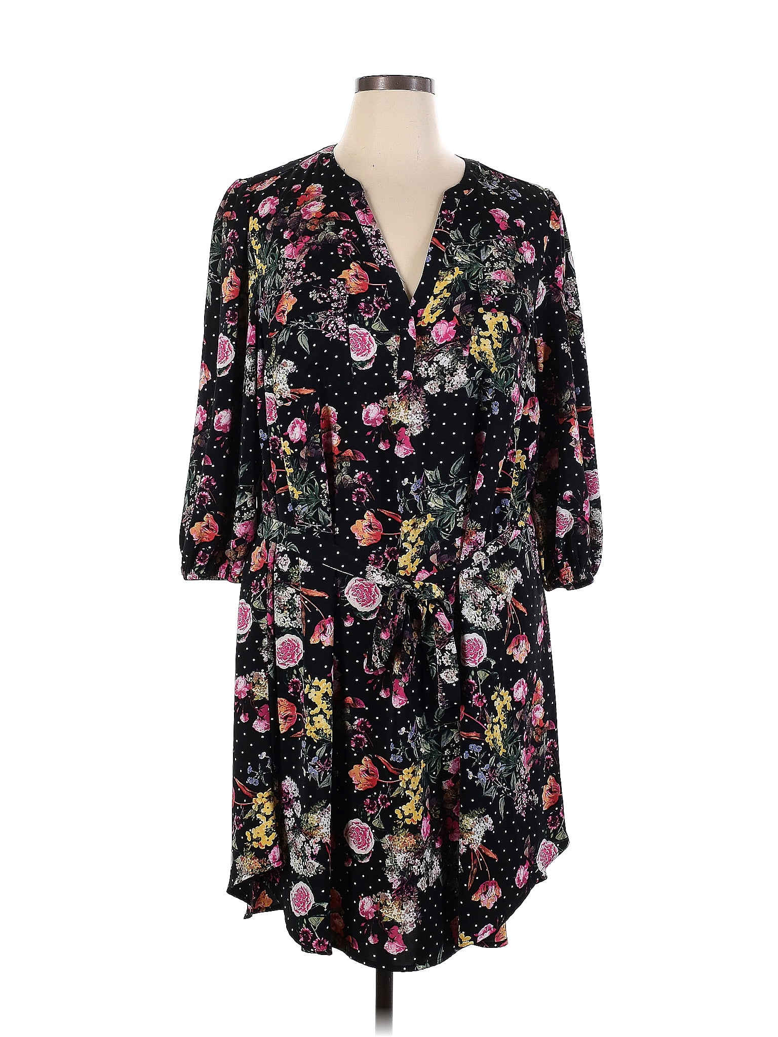 Torrid 100% Polyester Floral Black Casual Dress Size 1X Plus (1) (Plus ...