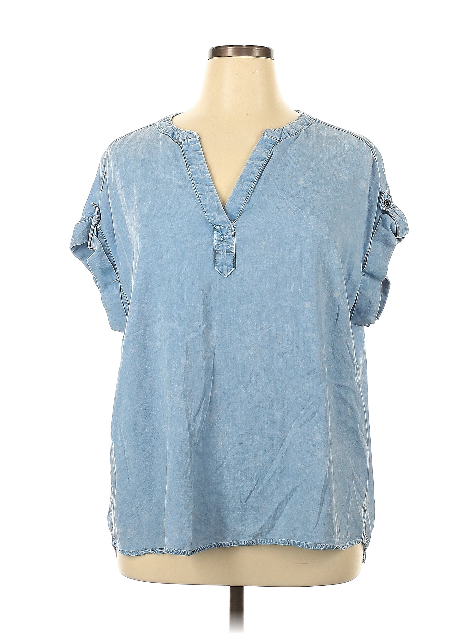 Jane And Delancey 100 Lyocell Blue Short Sleeve Blouse Size 1x Plus