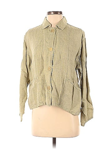 FLAX by Jeanne Engelhart 100% Linen Green Jacket Size P - 71% off