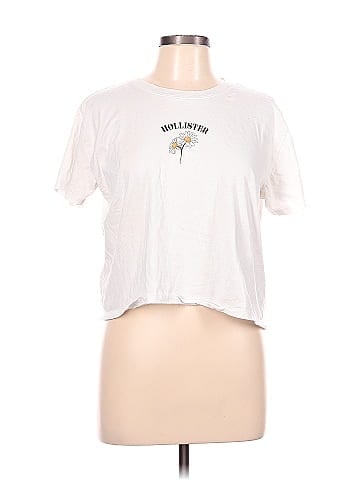 Hollister 100% Cotton Solid White Short Sleeve T-Shirt Size L - 52% off