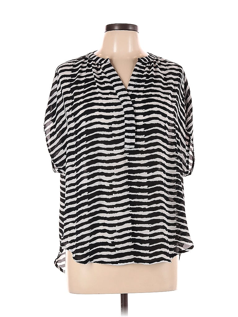 Appraisal 100 Polyester Stripes Zebra Print Black Short Sleeve Blouse