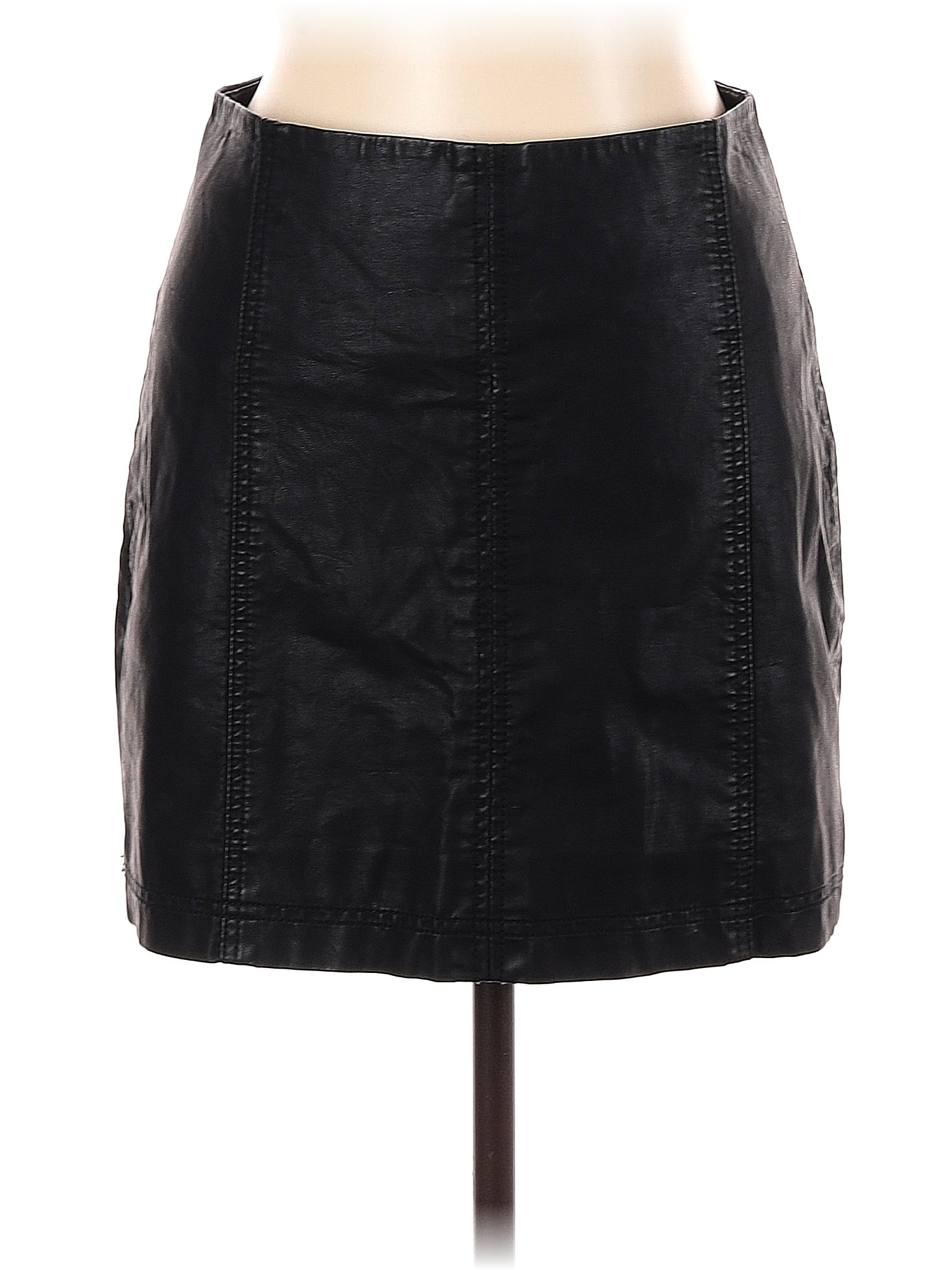 Free People 100% Polyurethane Solid Black Faux Leather Skirt Size 10 - 69%  off