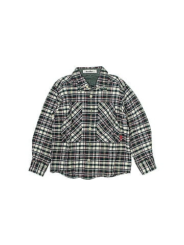 Familiar Plaid Green Long Sleeve Button-Down Shirt Size 120 (CM