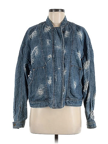 Free People 100% Cotton Blue Jacket Size M - 69% off