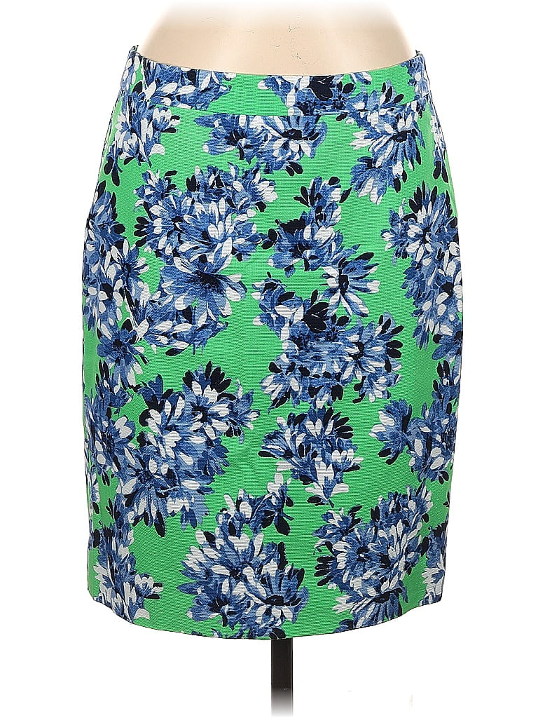 J Crew 100 Cotton Floral Multi Color Green Formal Skirt Size 6 73