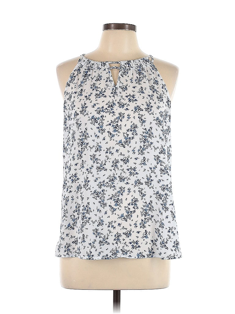 41hawthorn 100 Recycled Polyester Floral White Blue Sleeveless Blouse