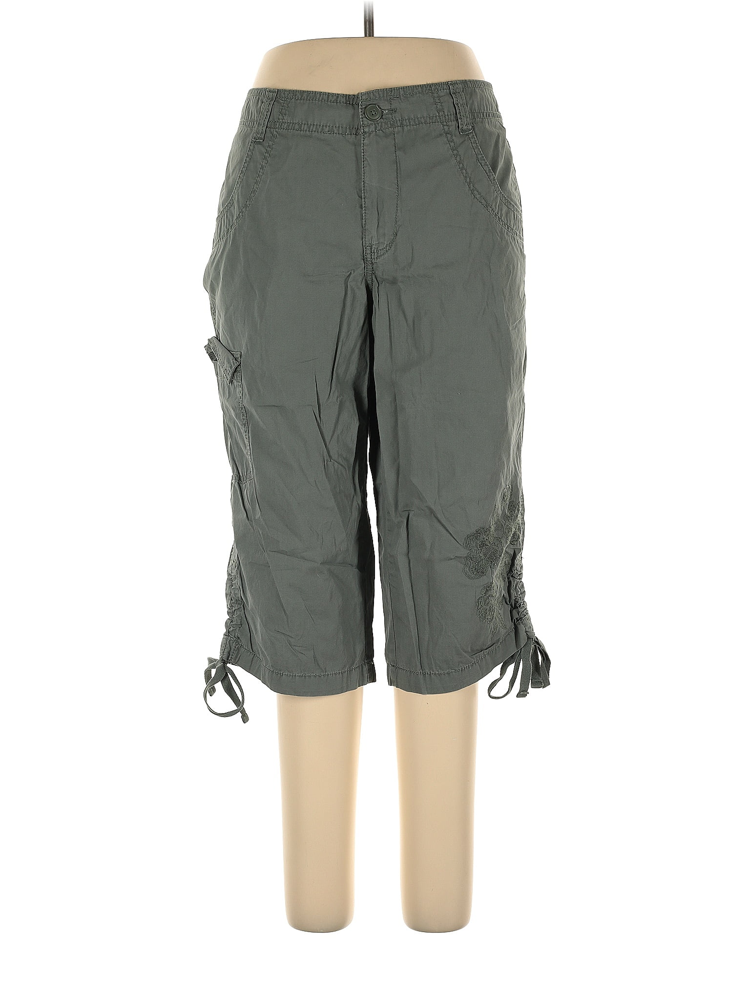 Faded Glory 100% Cotton Solid Green Cargo Pants Size 16 - 36% off