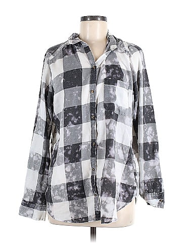 Hollister Checkered-gingham Multi Color Silver Long Sleeve Button-Down Shirt  Size L - 62% off