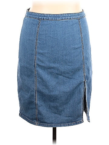 Eva Mendes by New York Company Solid Blue Denim Skirt Size XXL