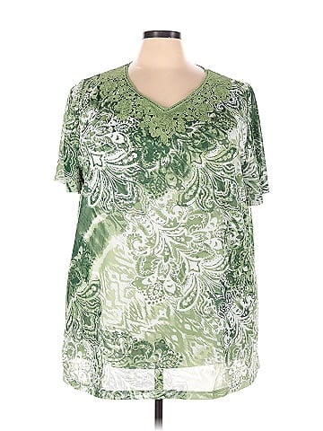 Catherines 100% Polyester Tropical Green Short Sleeve Blouse Size 3X (Plus)  - 47% off