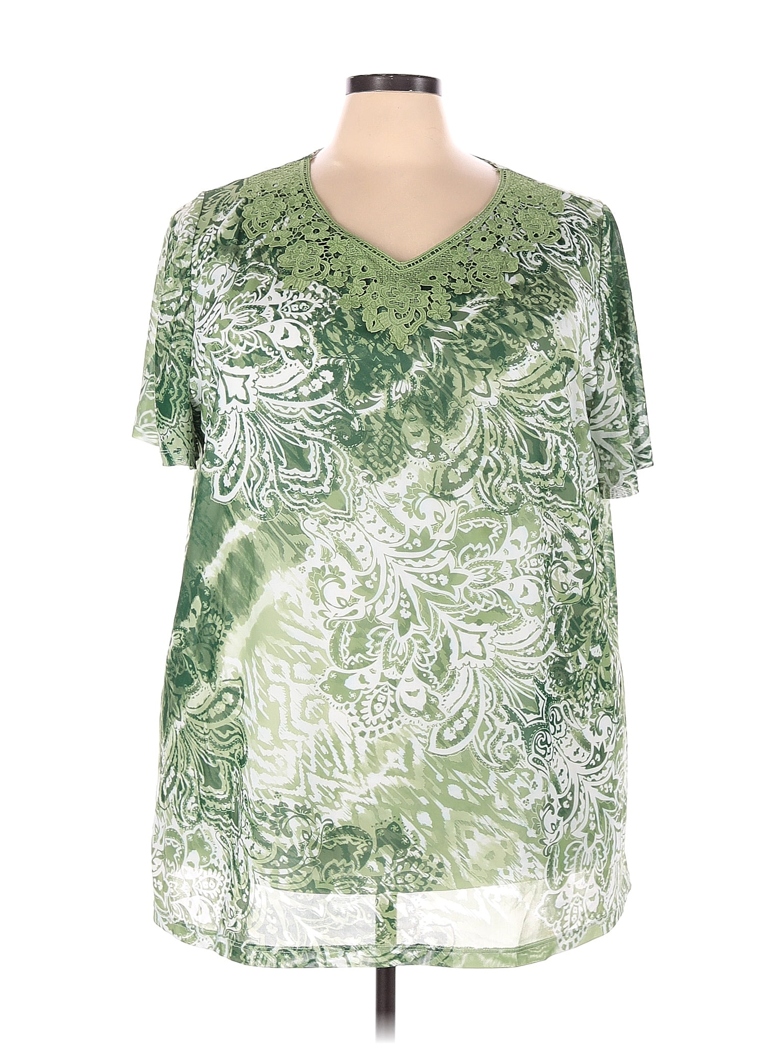 Catherines 100% Polyester Tropical Green Short Sleeve Blouse Size 3X (Plus)  - 47% off