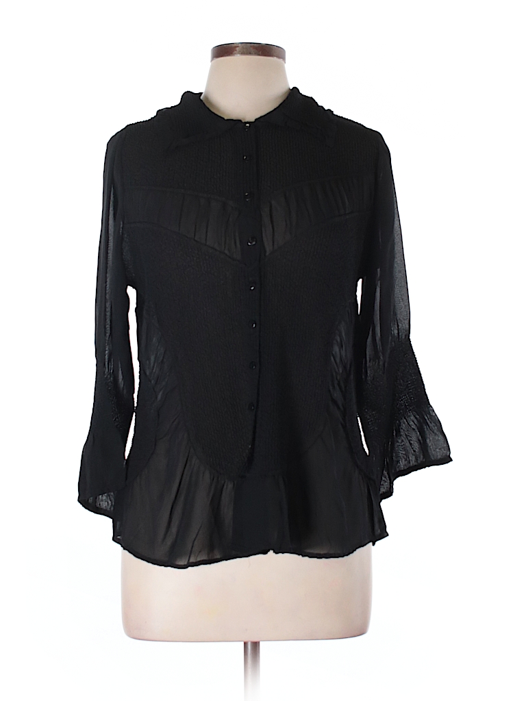 Sioni 100% Polyester Solid Black Long Sleeve Blouse Size L - 79% off ...