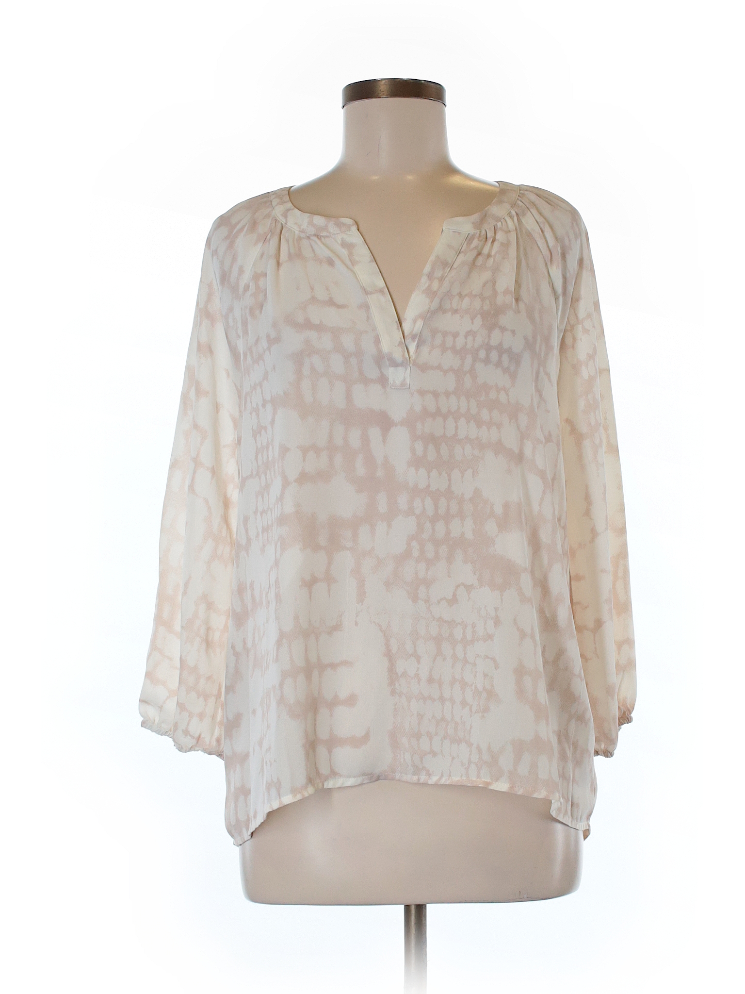 Cynthia Rowley TJX 100% Polyester Print Beige 3/4 Sleeve Blouse Size M ...