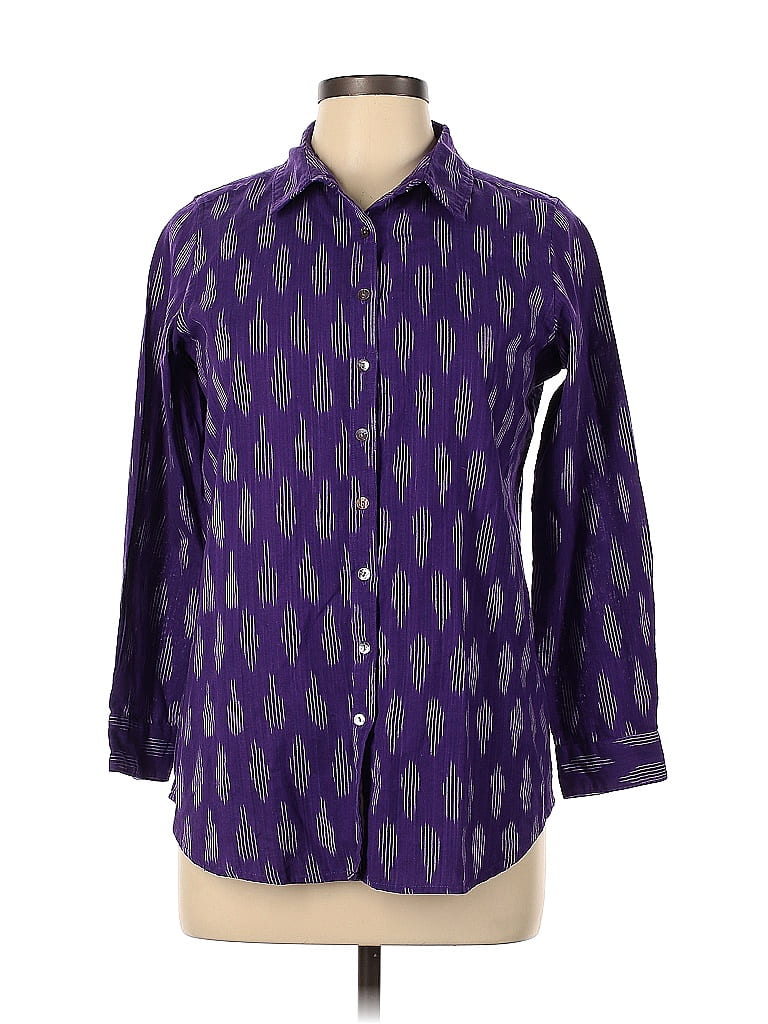 Assorted Brands 100% Cotton Purple Long Sleeve Button-Down Shirt Size L ...